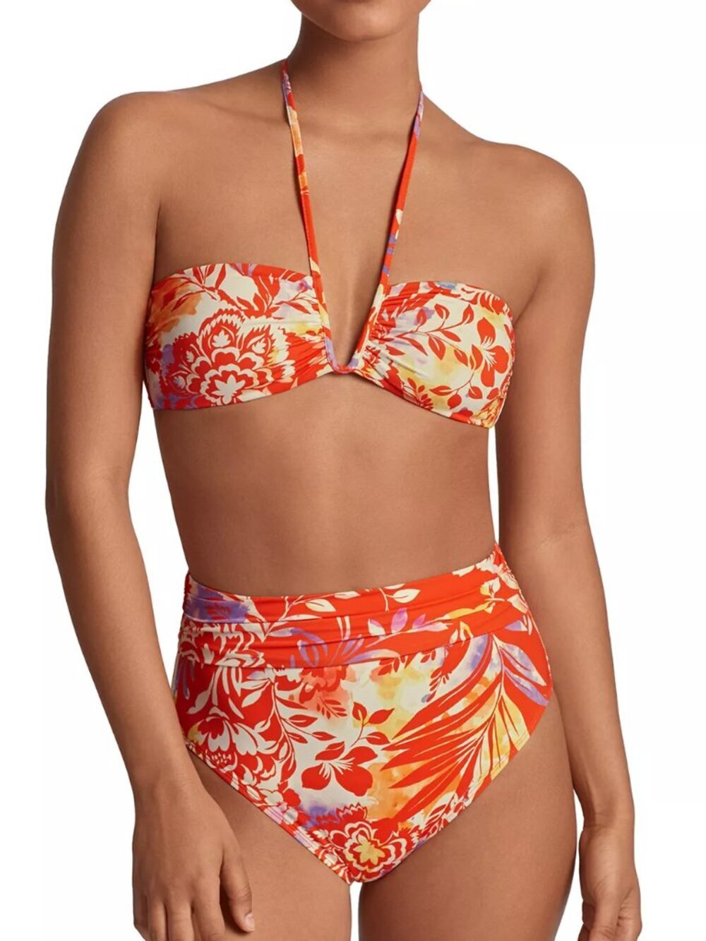 NWT Lauren Ralph Lauren Women's Shirred Bikini Top & High-Waist Bottoms
